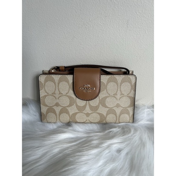 Coach Handbags - Coach Tech Phone Wallet Khaki Saddle Signature Canvas C2874 NWT